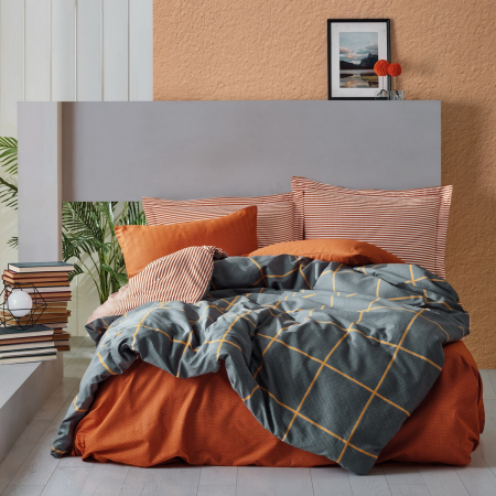 Lenjerii bumbac ranforce - o persoana - Lenjerie de pat ranforce, o persoana, bumbac 100%, Cotton Box, Stark - Cinnamon