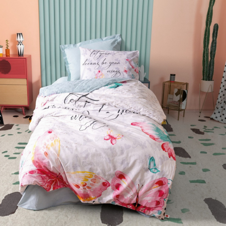 Lenjerii de pat Copii - Lenjerie de pat ranforce, o persoana, bumbac 100%, Cotton Box, Wings - Mint