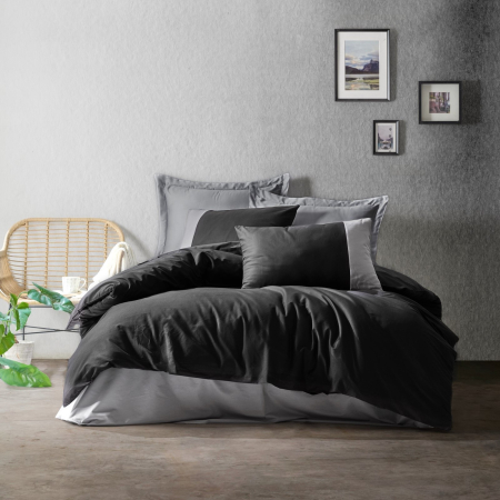 Lenjerii bumbac ranforce - o persoana - Lenjerie de pat ranforce, o persoana, bumbac 100%, Cotton Box, Plain - Black, Grey