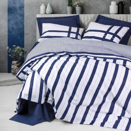 Lenjerii bumbac ranforce - o persoana - Lenjerie de pat ranforce, o persoana, bumbac 100%, Cotton Box, Nifty - Dark Blue