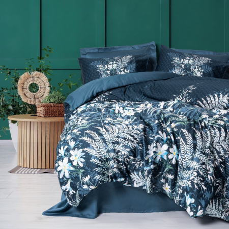 Lenjerii bumbac satin Premium - Lenjerie de pat satin, 6 piese, bumbac 100%, Cotton Box, Imvelo - Petrol Green