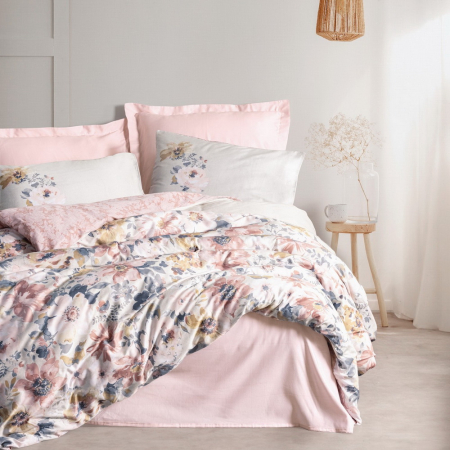 Lenjerii bumbac satin Premium - Lenjerie de pat satin, 6 piese, bumbac 100%, Cotton Box, Dalya - Powder