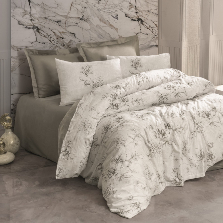 Lenjerii bumbac satin Premium - Lenjerie de pat satin, 6 piese, bumbac 100%, Cotton Box, Florid - Mink
