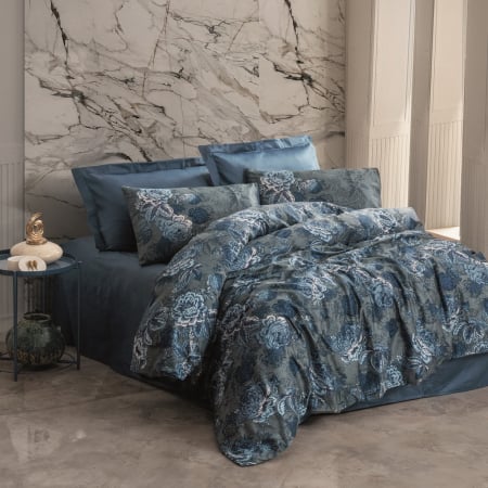 Lenjerie de pat satin, 6 piese, bumbac 100%, Cotton Box, Liza - Petrol Blue [0]