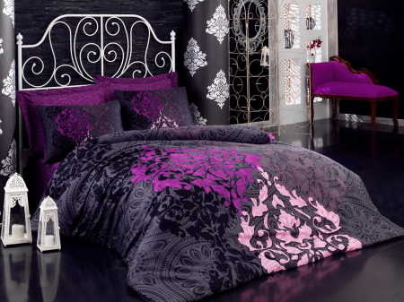 Lenjerii bumbac satin Premium - Lenjerie de pat satin, 6 piese, bumbac 100%, Cotton Box, Kosem - Maroon