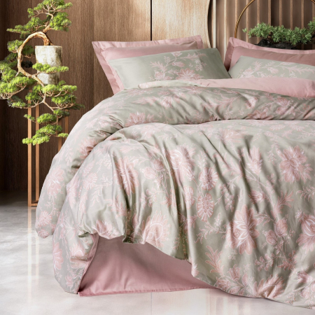 Lenjerii bumbac satin Premium - Lenjerie de pat satin, 6 piese, bumbac 100%, Cotton Box, Betula - Powder