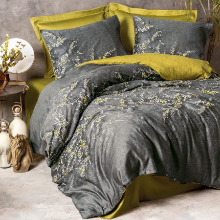 Lenjerii bumbac satin Premium - Lenjerie de pat satin, 6 piese, bumbac 100%, Cotton Box, Libby - Green