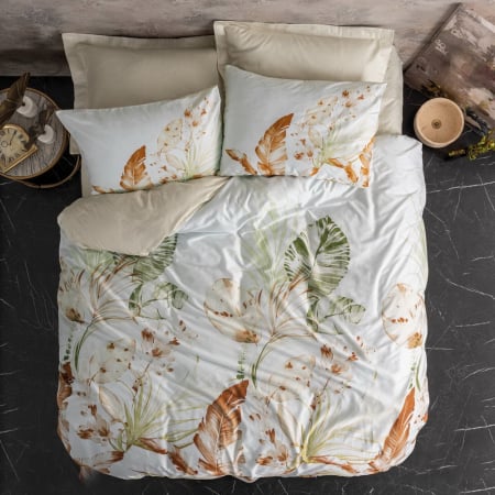 Lenjerii bumbac satin Premium - Lenjerie de pat satin, 6 piese, bumbac 100%, Cotton Box, Luster - Beige