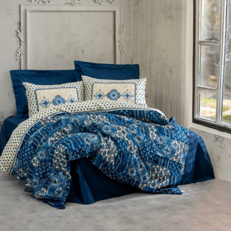 Lenjerii bumbac satin Premium - Lenjerie de pat satin, 6 piese, bumbac 100%, Cotton Box, Stasya - Dark Blue