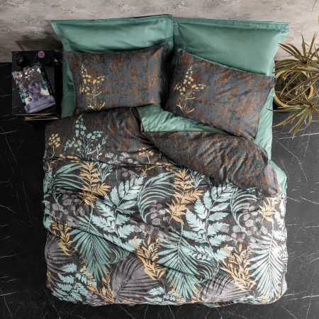 Lenjerii bumbac satin Premium - Lenjerie de pat satin, 6 piese, bumbac 100%, Cotton Box, Clorasa - Mint