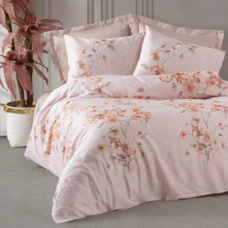 Lenjerie de pat satin, 6 piese, bumbac 100%, Cotton Box, Pansy - Powder [0]