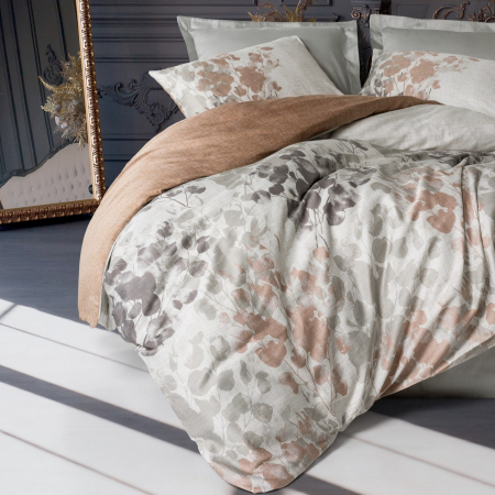 Lenjerii bumbac satin Premium - Lenjerie de pat satin, 6 piese, bumbac 100%, Cotton Box, Blatt - Grey