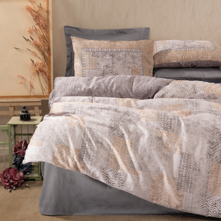 Lenjerie de pat satin, 6 piese, bumbac 100%, Cotton Box, Amentes - Grey [0]