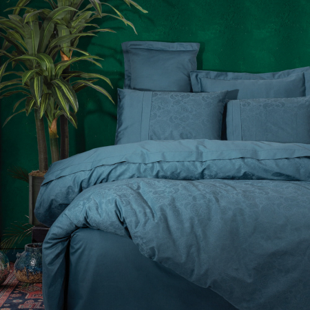 Lenjerii bumbac satin Premium - Lenjerie de pat satin jaquard, 6 piese, bumbac 100%, Cotton Box, Sante - Petrol Blue