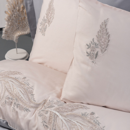 Lenjerie de pat satin premium brodată, 6 piese, bumbac 100%, Cotton Box, Sheen - Grey [1]