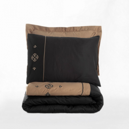 Lenjerie de pat satin premium brodată, 6 piese, bumbac 100%, Cotton Box, Elisa - Brown [3]