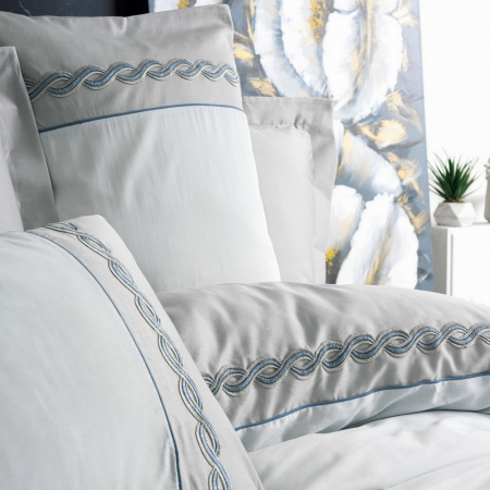 Lenjerie de pat satin premium brodată, 6 piese, bumbac 100%, Cotton Box, Fedory - Grey [1]