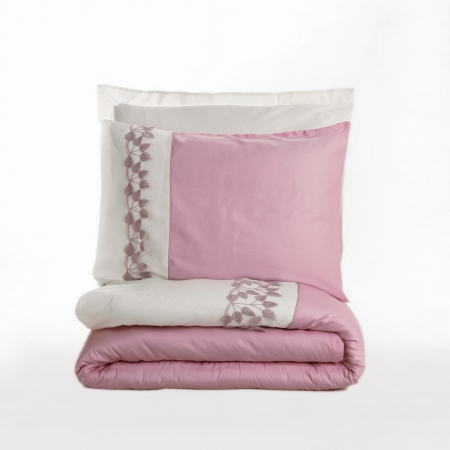 Lenjerie de pat satin premium brodată, 6 piese, bumbac 100%, Cotton Box, Niobe - Pink [3]