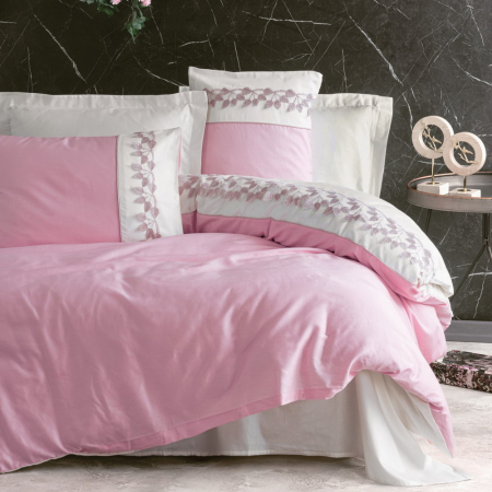 Lenjerie de pat satin premium brodată, 6 piese, bumbac 100%, Cotton Box, Niobe - Pink [0]