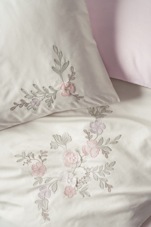 Lenjerie de pat satin premium brodată, 6 piese, bumbac 100%, Cotton Box, Yedda - Powder [1]