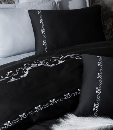 Lenjerie de pat satin premium brodată, 6 piese, bumbac 100%, Cotton Box, Gloria - Grey [1]