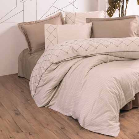 Lenjerie de pat satin premium brodată, 6 piese, bumbac 100%, Cotton Box, Afra - Beige [0]