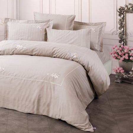Lenjerii bumbac satin Premium - Lenjerie de pat satin premium brodată, 6 piese, bumbac 100%, Cotton Box, Alameda - Lilac