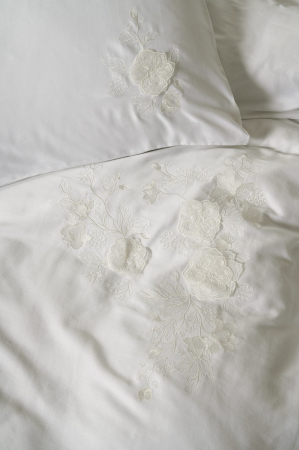 Lenjerie de pat satin premium brodată, 6 piese, bumbac 100%, Cotton Box, Gembira - White [1]