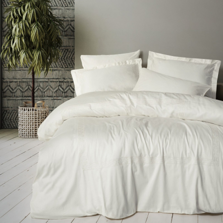 Lenjerii bumbac satin Premium - Lenjerie de pat satin premium brodată, 6 piese, bumbac 100%, Cotton Box, Luxe - Ecru