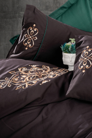 Lenjerie de pat satin premium brodată, 6 piese, bumbac 100%, Cotton Box, Tiana Green [1]