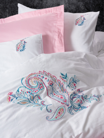 Lenjerie de pat satin premium brodată, 6 piese, bumbac 100%, Cotton Box, Cadenza - Pink [1]
