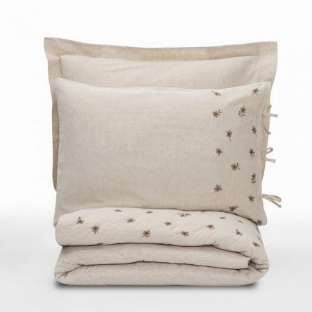 Lenjerie de pat brodata, 6 piese, bumbac si in, Cotton Box, Arie [3]