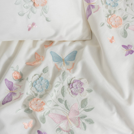 Lenjerie de pat satin premium brodată, 6 piese, bumbac 100%, Cotton Box, Liva - Powder [2]