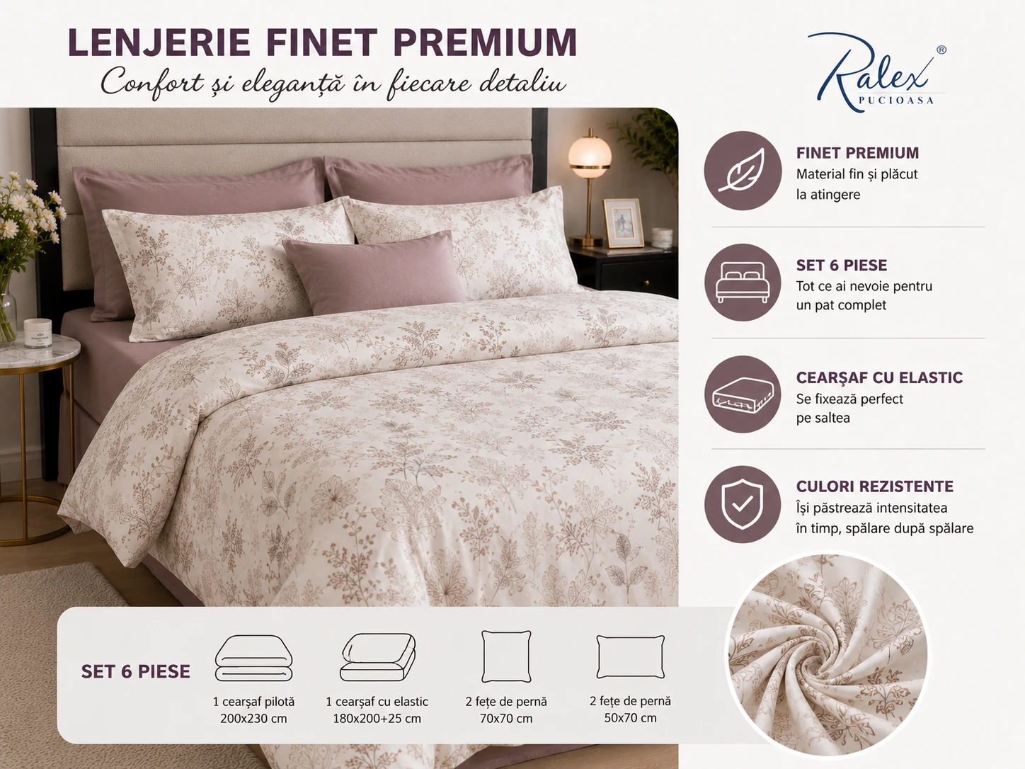 Lenjerie Finet 6 piese cu husa de pat pentru saltea de 160×200 si 180×20 [7]