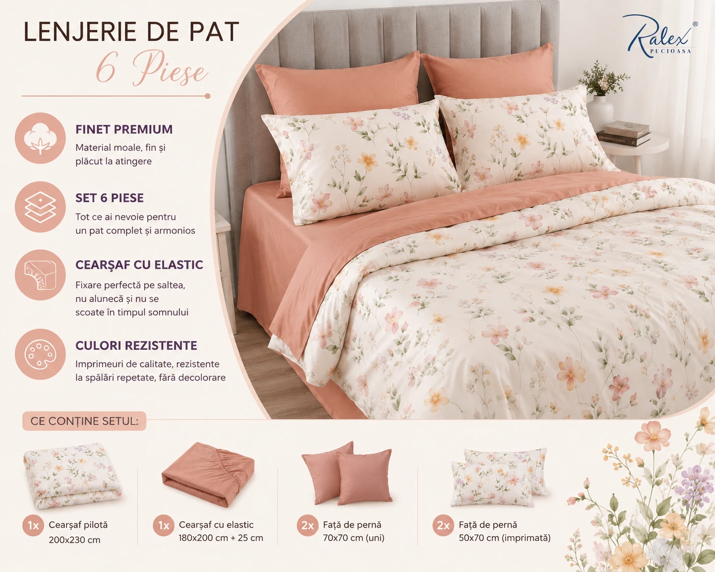 Lenjerie Finet 6 piese cu husa de pat pentru saltea de 160×200 si 180×200 [3]
