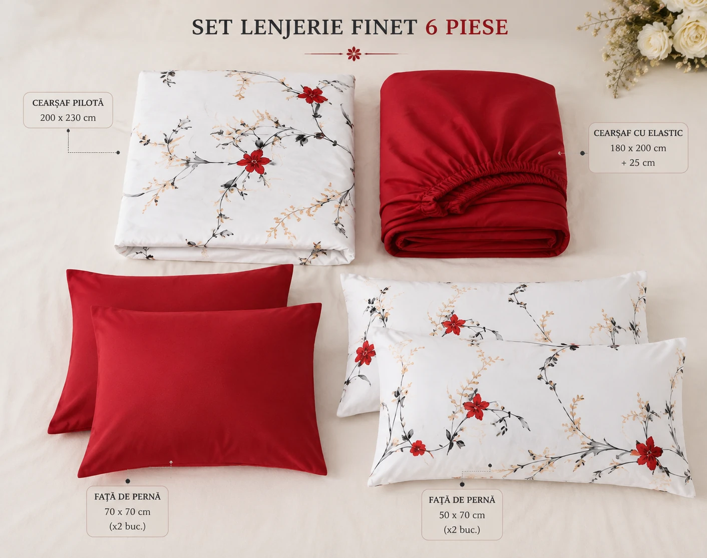 Lenjerie Finet 6 piese cu husa de pat pentru saltea de 160×200 si 180×200 [7]