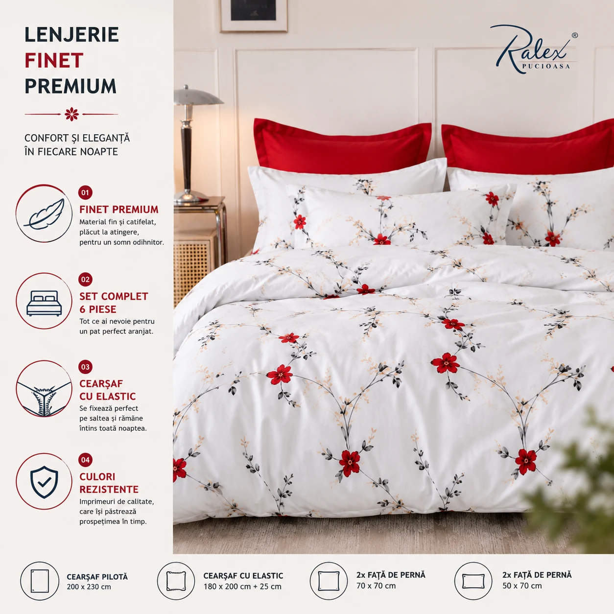 Lenjerie Finet 6 piese cu husa de pat pentru saltea de 160×200 si 180×200 [6]