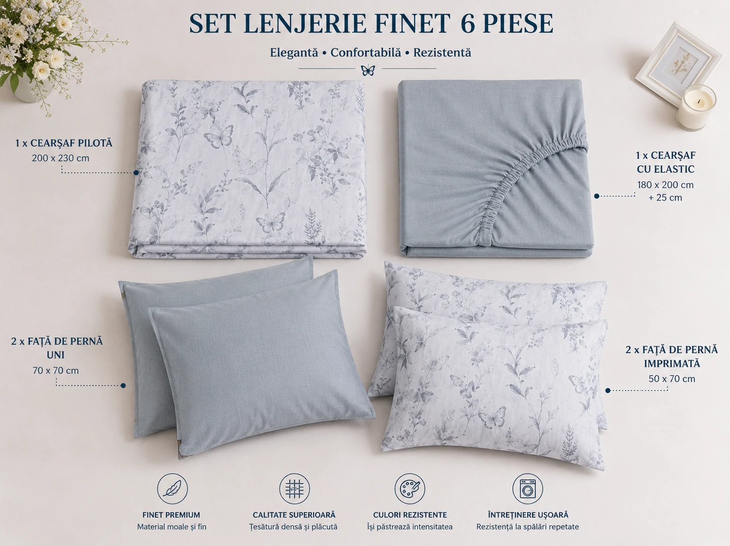 Lenjerie Finet 6 piese cu husa de pat pentru saltea de 160×200 si 180×200 [4]