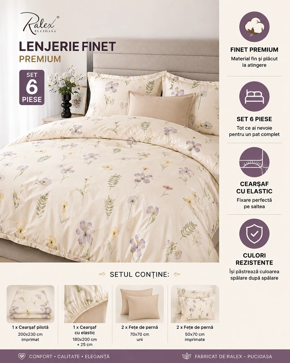 Lenjerie Finet 6 piese cu husa de pat pentru saltea de 160×200 si 180×200 [6]
