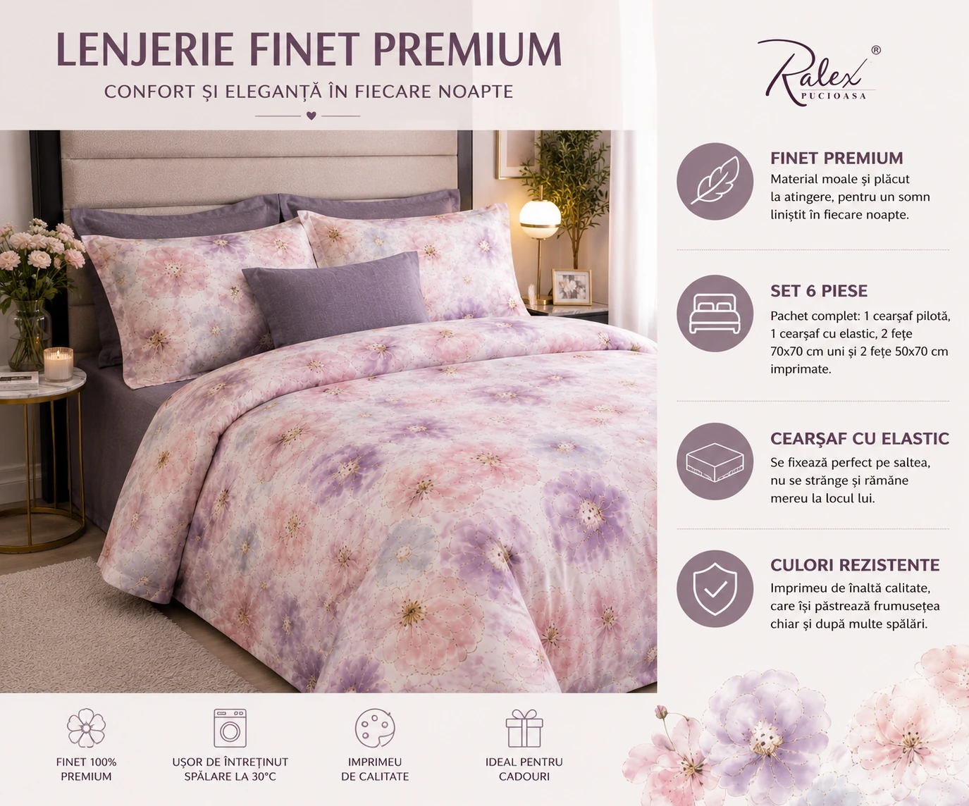 Lenjerie Finet 6 piese cu husa de pat pentru saltea de 160×200 si 180×200 [6]