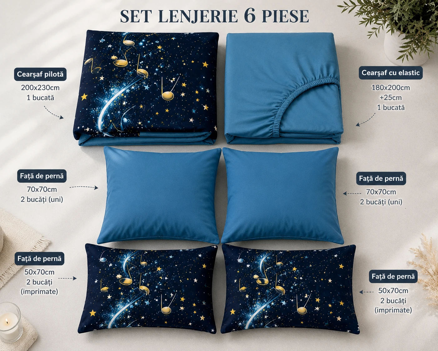 Lenjerie Finet 6 piese cu husa de pat pentru saltea de 160×200 si 180×200 [3]