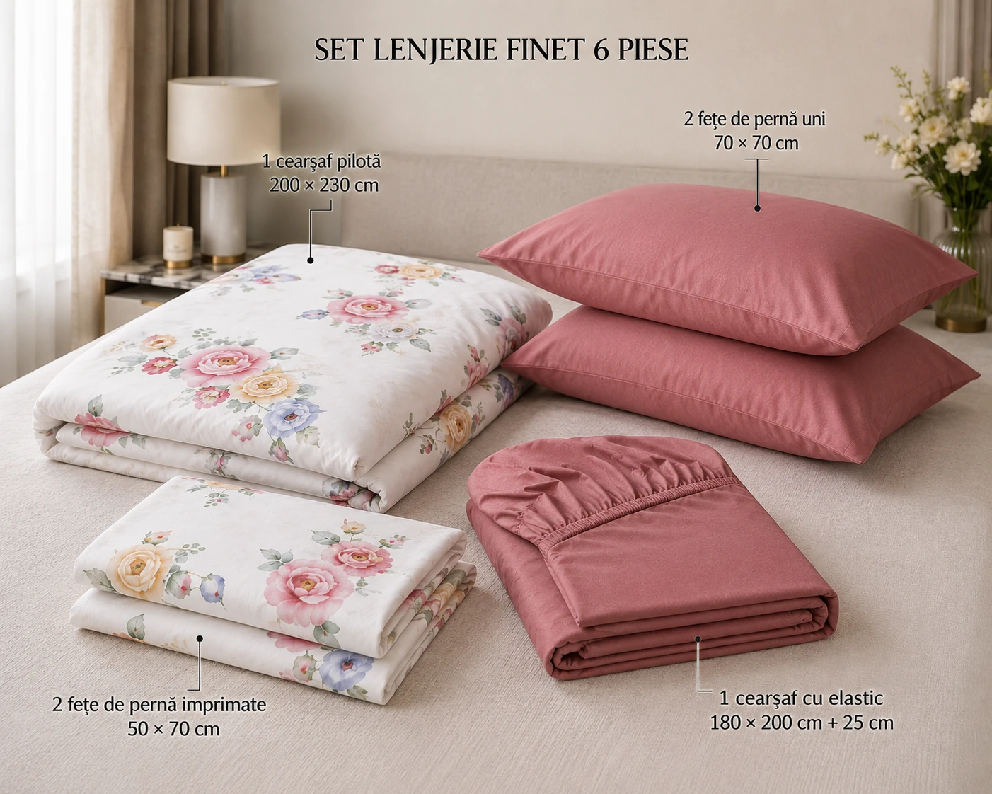 Lenjerie Finet 6 piese cu husa de pat pentru saltea de 160×200 si 180×200 [2]