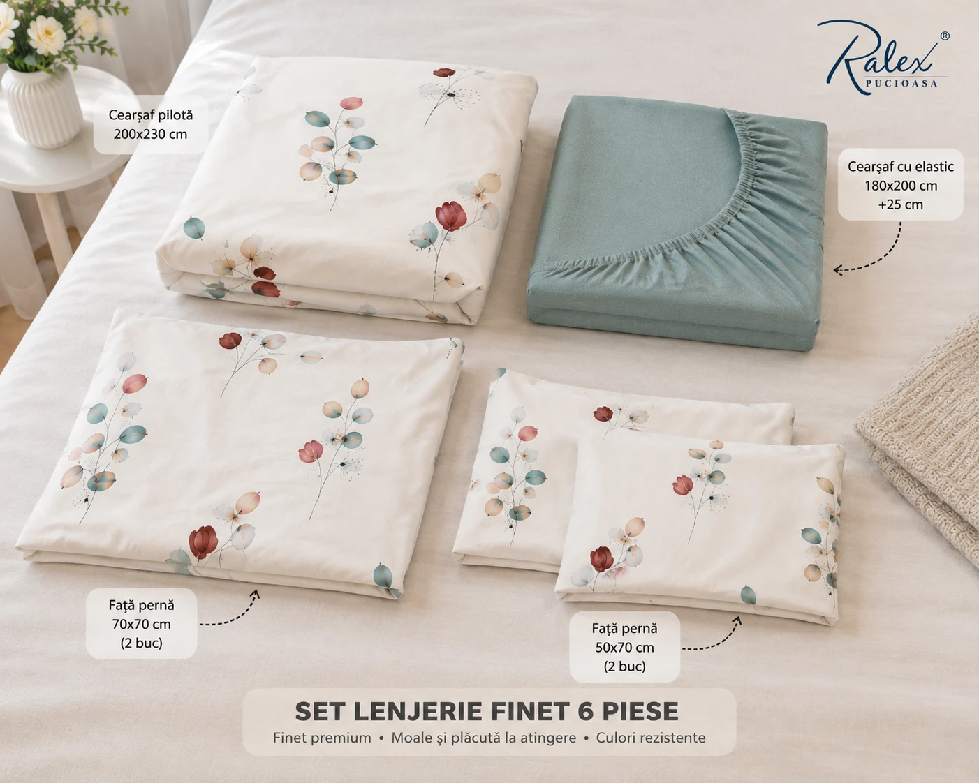 Lenjerie Finet 6 piese cu husa de pat pentru saltea de 160×200 si 180×200 [4]