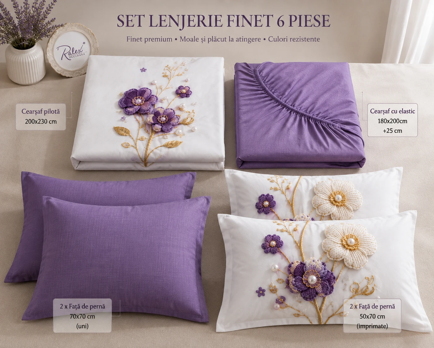 Lenjerie Finet 6 piese cu husa de pat pentru saltea de 160×200 si 180×200 [5]