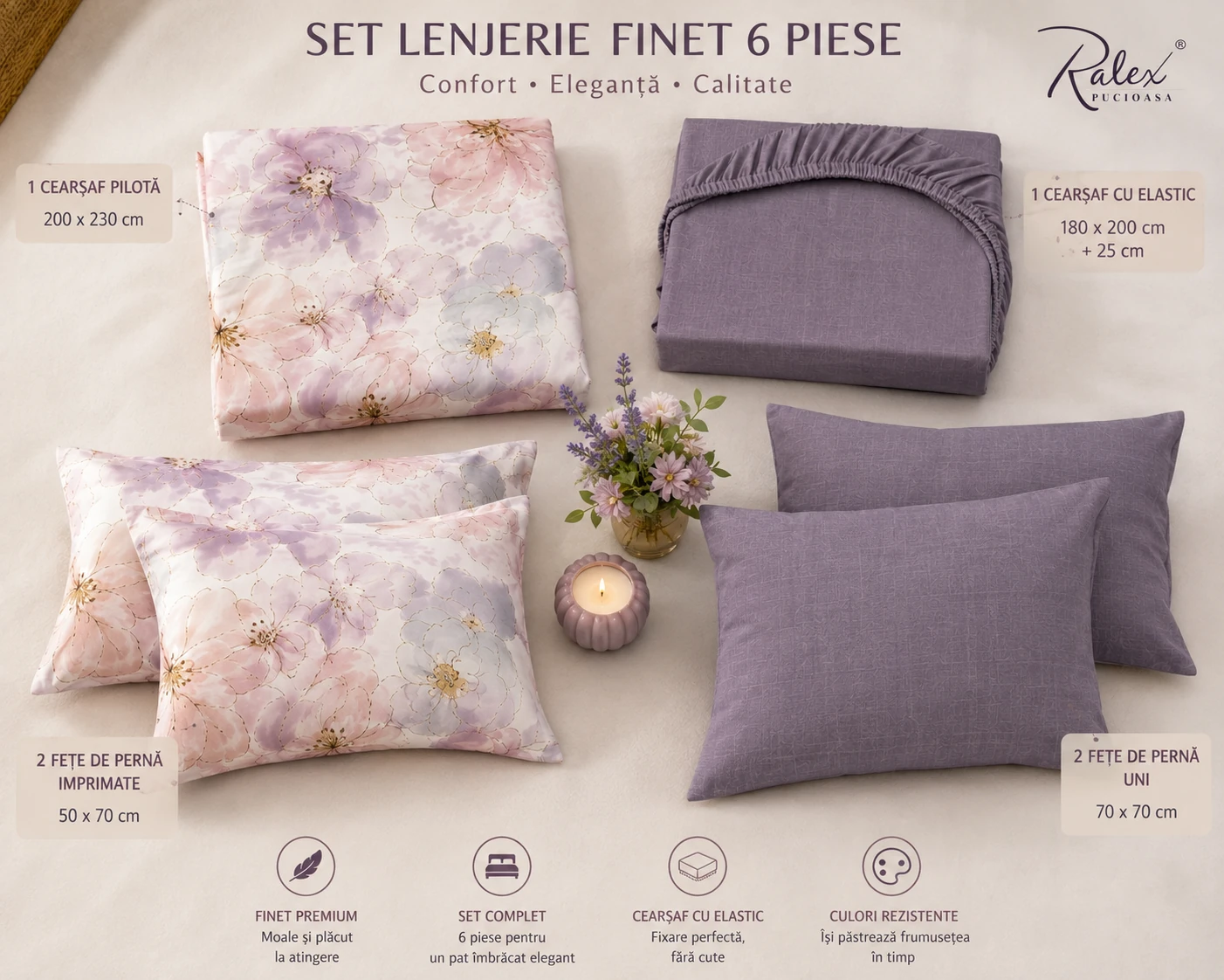 Lenjerie Finet 6 piese cu husa de pat pentru saltea de 160×200 si 180×200 [7]
