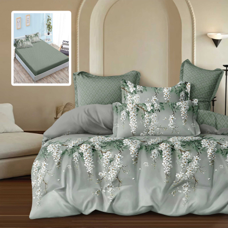 Pucioasa - Lenjerie Finet 6 piese cu husa de pat pentru saltea de 160x200 si 180x200