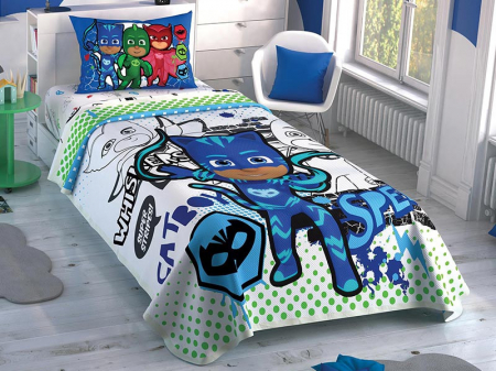 Lenjerii de pat Copii - Lenjerie și cuvertură, bumbac 100%, TAC, PJ Mask Speed