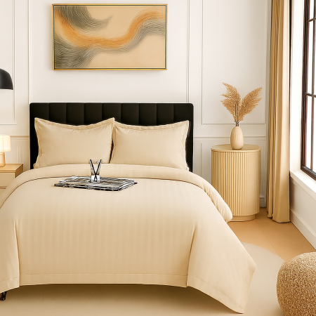 Pucioasa - Lenjerie pat damasc policoton XXL - SUPER PRET (BEJ)