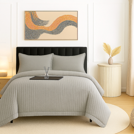 Pucioasa - Lenjerie pat damasc policoton XXL - SUPER PRET (GRI-PRaFUIT)