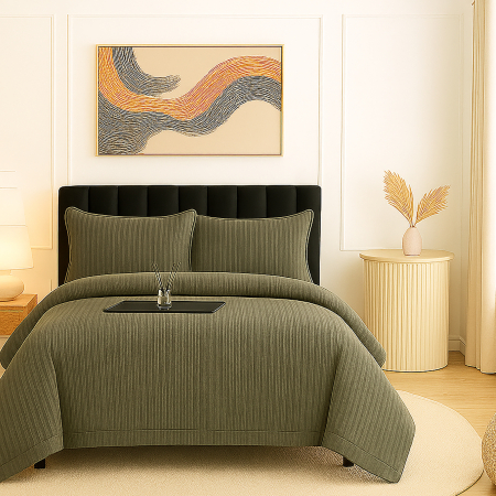 Pucioasa - Lenjerie pat damasc policoton XXL - SUPER PRET (KAKI)